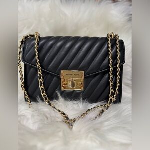 Michael Kors Medium Rose Quilted Leather Shoulder Flap Bag Black